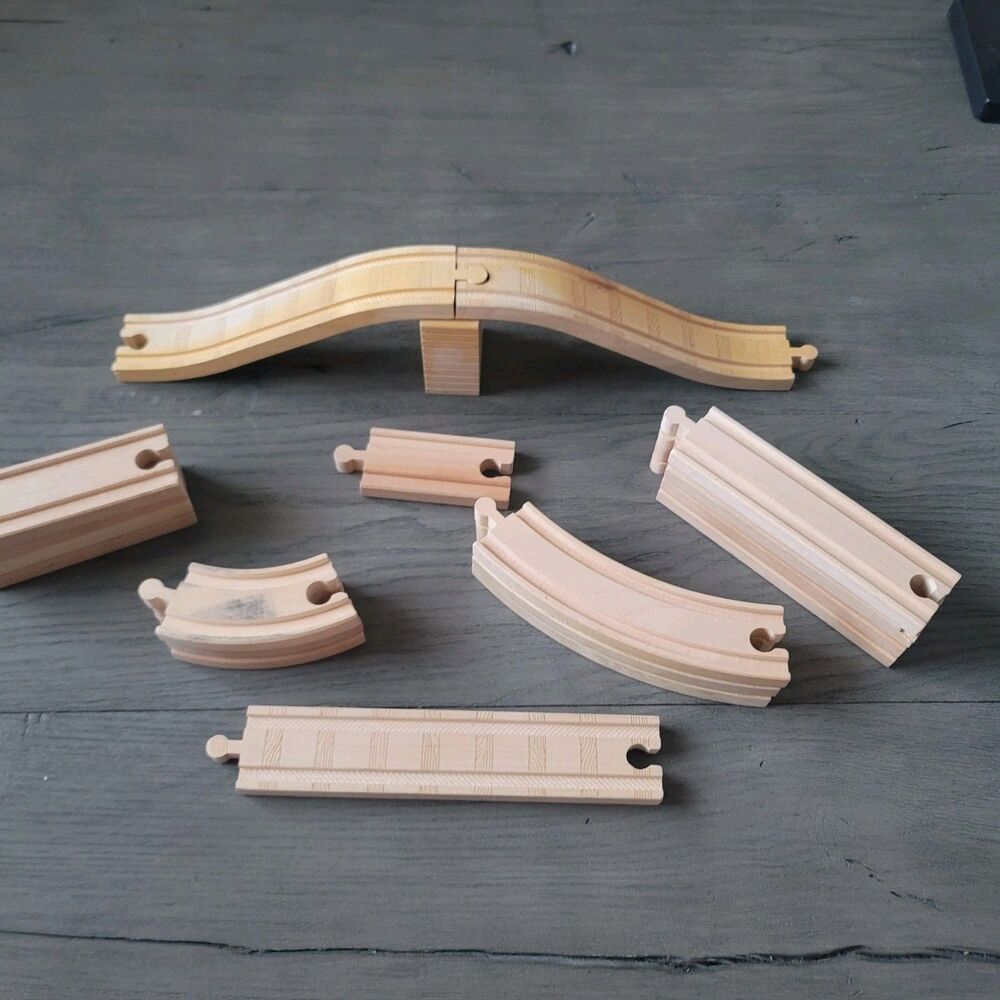 Wooden Toy Train Track Pieces Mixed Lot of 19 Thomas BRIO Melissa Compatible